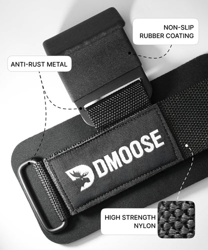 DMoose Fitness Weight Lifting Hooks (Pair) for Deadlifts, Pull Ups, Rows & Shrugs - Anti-Rip Nylon