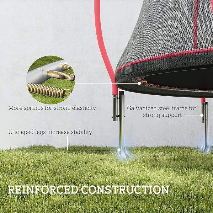 Soozier Trampoline Outdoor, Recreational Trampoline with Net Enclosure, Curved Poles and Safety Spring Cover for Kid Adults, ASTM Approved