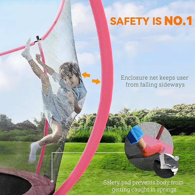 Soozier Trampoline Outdoor, Recreational Trampoline with Net Enclosure, Curved Poles and Safety Spring Cover for Kid Adults, ASTM Approved