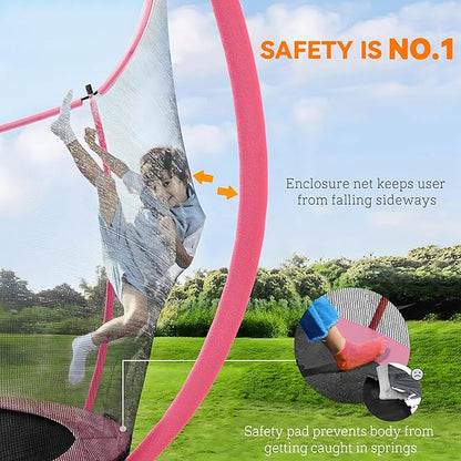 Soozier Trampoline Outdoor, Recreational Trampoline with Net Enclosure, Curved Poles and Safety Spring Cover for Kid Adults, ASTM Approved