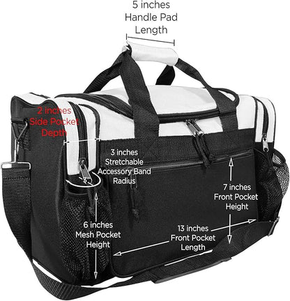 DALIX 17" Duffle Bag Dual Front Mesh Pockets (Black Gold Gray Dark Green Navy Blue Maroon Royal Blue Orange Pink Purple Red White