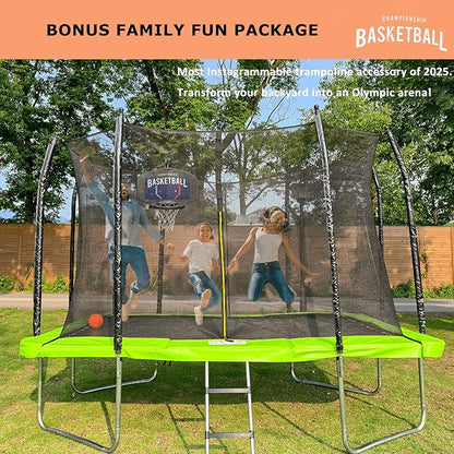 Trampoline Basketball Hoop Attachment, with 3 Mini Balls and Air Pump, Fits All Trampoline Models, Universal Accessories of All Ages, Height and Angle Adjustable