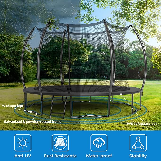 12FT 14FT Trampoline Enclosure Net Outdoor Jump for Kids and Adults Round ASTM Approved