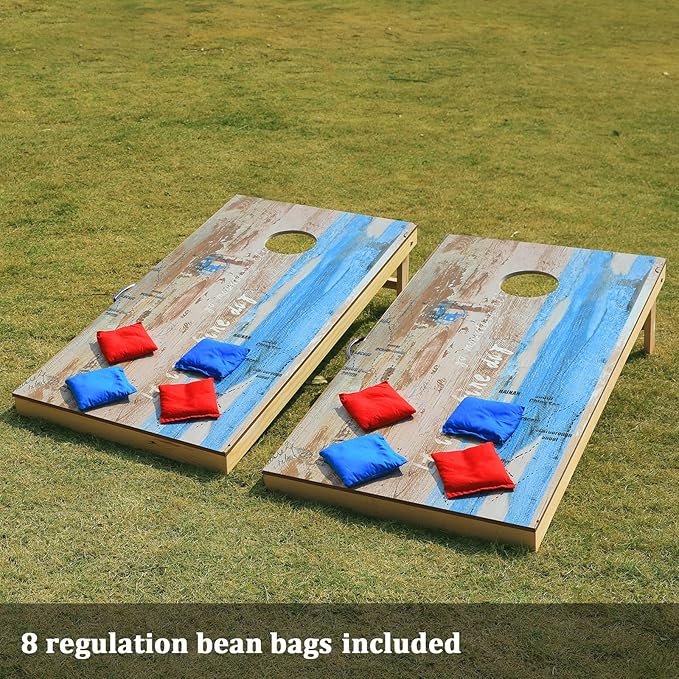 Solid Wood Premium Corn Hole Outdoor Game Set, 2 Regulation and Waterproof Cornhole Game Boards, with 8 Toss Bags, Perfect for Outdoor Indoor