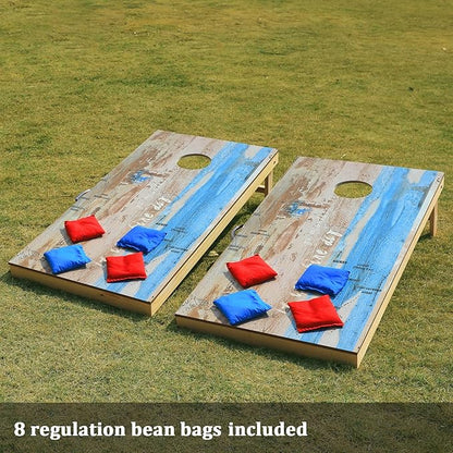 Solid Wood Premium Corn Hole Outdoor Game Set, 2 Regulation and Waterproof Cornhole Game Boards, with 8 Toss Bags, Perfect for Outdoor Indoor