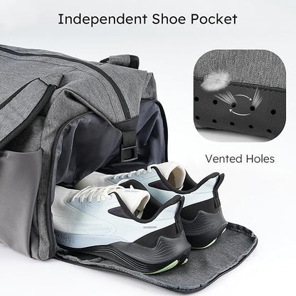 Gym Bag for Men with 2 Upgraded Bottle Holders Convertible Duffle Bag and Gym Backpack Waterproof Sports Bags with Shoes Compartment and Wet Pocket - Grey