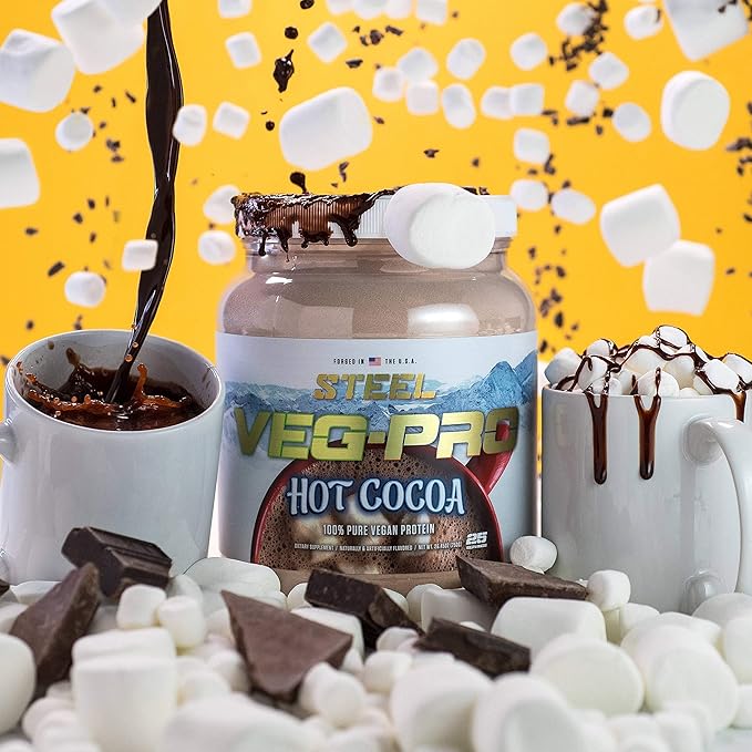 Steel Supplements Veg-PRO | Vegan Protein Powder, Hot Cocoa | 25 Servings (1.65lbs) | Organic Protein Powder with BCAA Amino Acid | Gluten Free | Non Dairy | Low Carb Formula