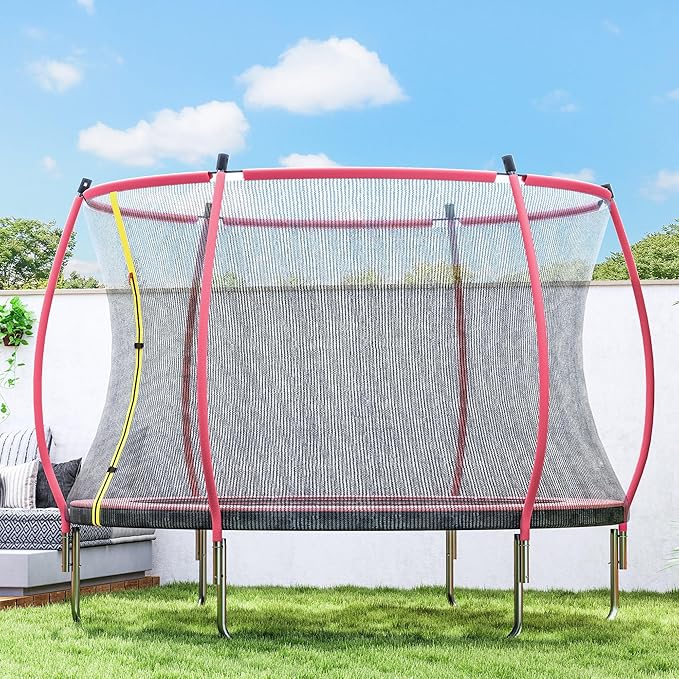 Soozier Trampoline Outdoor, Recreational Trampoline with Net Enclosure, Curved Poles and Safety Spring Cover for Kid Adults, ASTM Approved