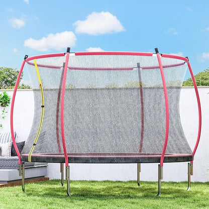 Soozier Trampoline Outdoor, Recreational Trampoline with Net Enclosure, Curved Poles and Safety Spring Cover for Kid Adults, ASTM Approved