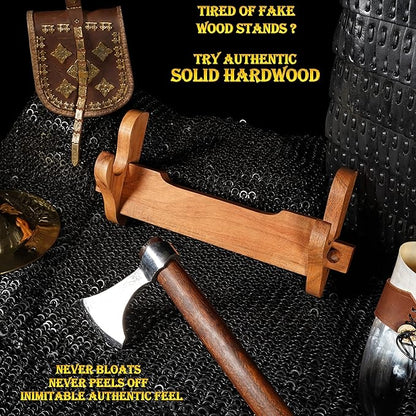 Mythrojan Solid Wood Sword Stand Medieval Sword Wall Mount Samurai Sword Display Stand Katana Sword Holder Gladiator Sword Wall Display Crusader Sword Stand Knife Stand for Display - One Tier Stand