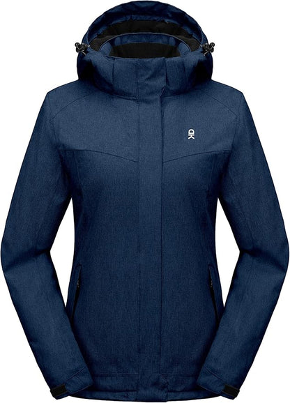 Little Donkey Andy Women's Waterproof Hiking Skiing Jacket with Removable Hood, Fleece Lined Winter Warm Rain Coat