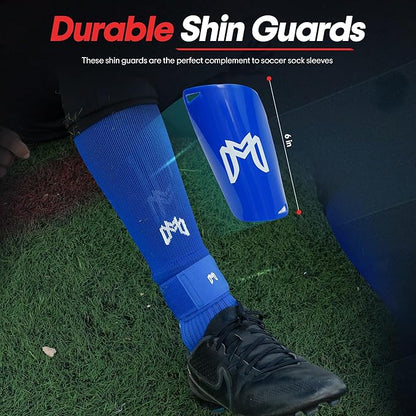 Soccer Grip Socks, Shin Guards, Pre Cut Sock Sleeves, and Guard Straps Bundle Pack - Essential Equipment for Soccer Players - for Mens, Women, Youth, Size 7 to 12 US Men Shoe Size