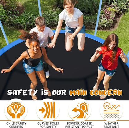 Trampoline with Enclosure - 12FT & 14FT Recreational Trampolines, Ladder, AntiRust Coating, ASTM Approved