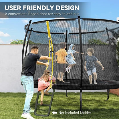 Soozier Trampoline Outdoor, Recreational Trampoline with Net Enclosure, Curved Poles and Safety Spring Cover for Kid Adults, ASTM Approved