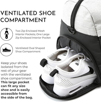 Vooray 25L Trainer Duffel Bag ??Lightweight Travel Duffel for Women and Men with Shoe Pocket, Workout Bag, Weekender for Overnight, Football, Traveling, or Hospital Use