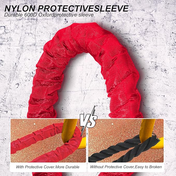 Battle Rope 1/1.26/1.5/2 Inch Diameter,Pink 30FT/40FT/50FT Exercise Workout Ropes for Home Gym Heavy Weighted Training Rope for Working Out