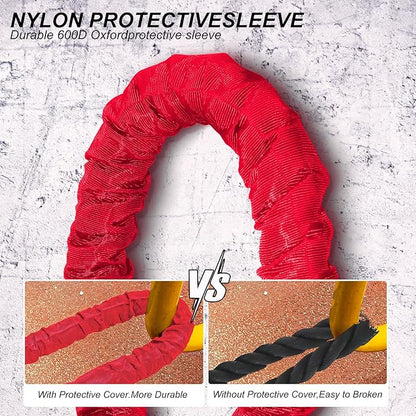 Battle Rope 1/1.26/1.5/2 Inch Diameter,Pink 30FT/40FT/50FT Exercise Workout Ropes for Home Gym Heavy Weighted Training Rope for Working Out