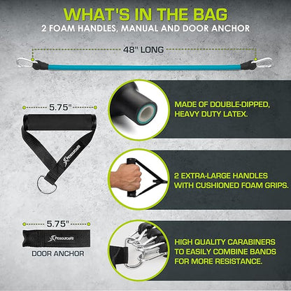 ProsourceFit Single Stackable Resistance Bands with Door Anchor and Exercise Guide, 5-8 LB, Heavy Duty Fitness Tube for Full-Body Exercises and Home Workouts, Green