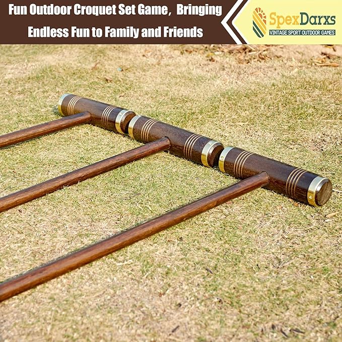 35’’ Six Player Croquet Game, Croquette Set with Premium Wooden Mallets/Colored Balls/Wickets/Stakes/Carrying Bag, Classic Outdoor Backyard Lawn Games for Teens Adults Family