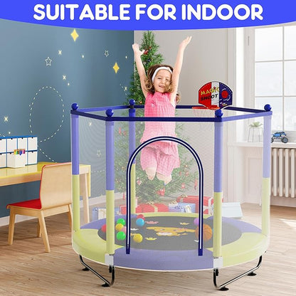 60" Trampoline for Kids, 5 FT Indoor & Outdoor Toddler Baby Trampoline with Basketball Hoop, Safety Enclosure, Birthday Gifts for Kids, Gifts for Boy and Girl, Age 3-8