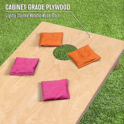GoSports Regulation Size Wooden Cornhole Set with Natural Wood Finish - Includes Carrying Case