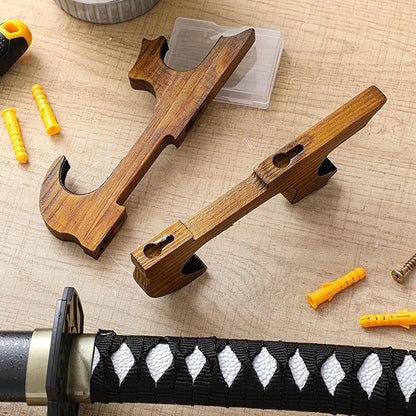 Chunful 2 Pcs Sword Wall Mount Sword Holder Katana Stand 1 Tier Hanger Adjustable Wooden Mounts for Samurai (7.01 x 2.3 x 1.22 Inches,Old Brown)