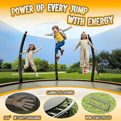 8FT 10FT 12FT 14FT 16FT Trampoline with Pop-up Quick Connector and Basketball Hoop, Trampoline Outdoor with Enclosure, Ladder, ASTM Approval for Kids and Adults