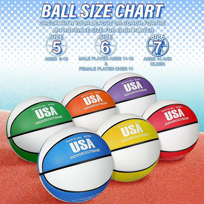 Lenwen 12 Pieces Rubber Basketball Bulk Official Size Basketball with Pump for Game Practice Training Street Ball Sport Gift for Kids Youth Teens Adults Indoor Outdoor