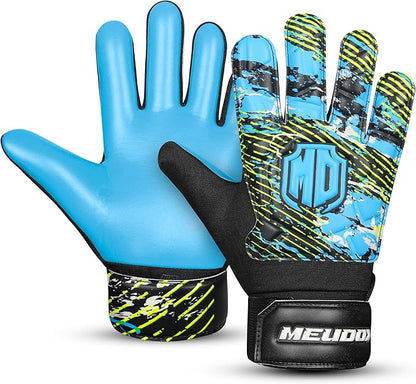 Soccer Goalkeeper Gloves, Double Wrist Protection, Anti-Slip Palm, Youth Kids Size, Black/Yellow/Blue