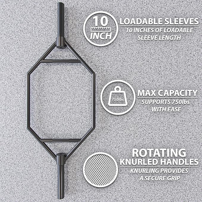 Synergee 20kg and 25kg Chrome or Black Olympic Hex Barbell Trap Bar with Rotating, Flat or Raised Handles for Squats, Deadlifts, Shrugs.