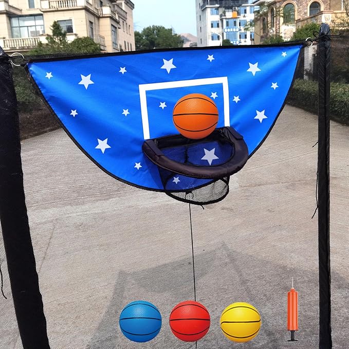 Trampoline Basketball Hoop, Attachment with Pump and Mini Ball, Universal Trampoline Accessories, Easy to Install
