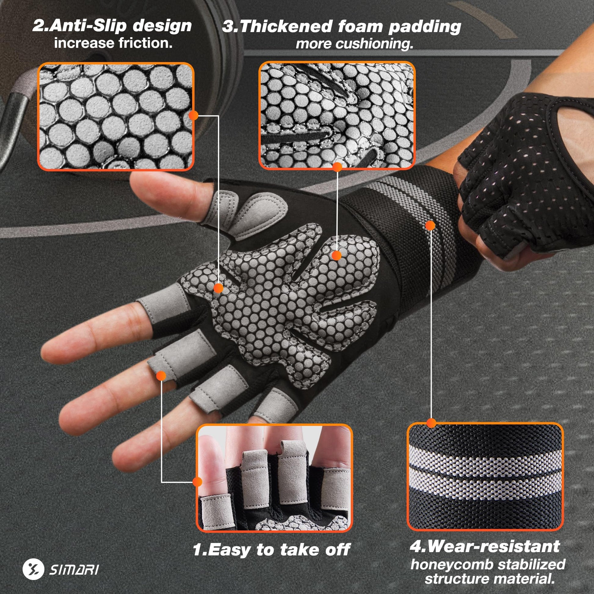 SIMARI Breathable Workout Gloves for Men Women, Padded Weight Lifting Gloves with Wrist Wraps