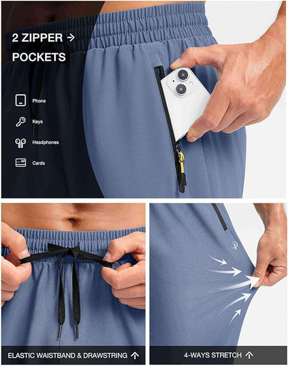 Pudolla Men's Lightweight Hiking Pants Quick-Dry Outdoor Sweatpants with Zipper Pockets for Casual Travel Athletic Workout