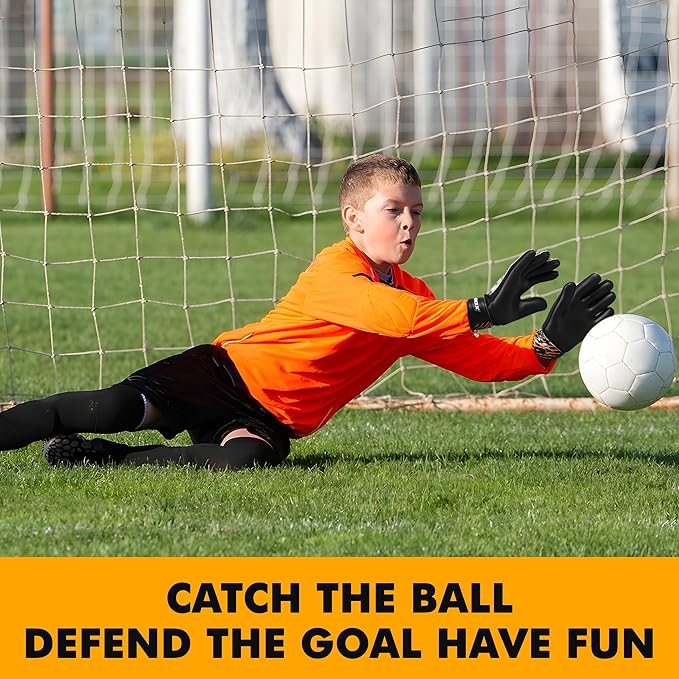 Soccer Goalkeeper Gloves, Double Wrist Protection, Anti-Slip Palm, Youth Kids Size, Black/Yellow/Blue