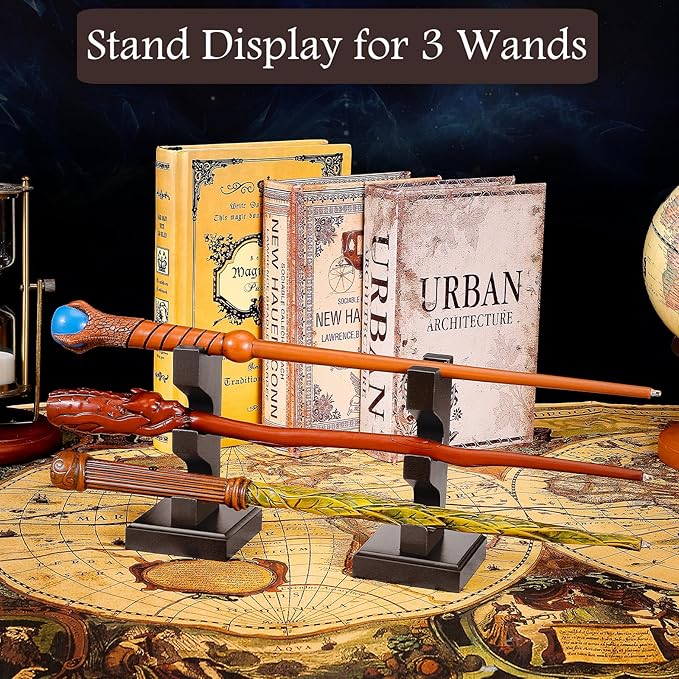 ChampWe Wizard Wand Display Stand Wooden Magic Wands Holder 3 Tiered for Collection Brown
