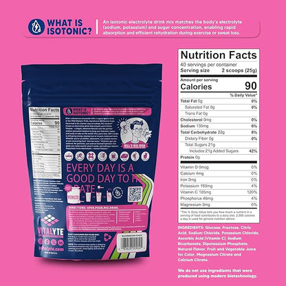 Vitalyte Electrolyte Powder Drink Mix, Isotonic Electrolyte Hydration Mix, Bulk Case Pack (12 Pack, Watermelon)