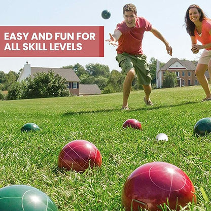 100mm Bocce Ball Set Regulation Size and Weight for Lawn, Beach Bocci Game for 2-8 Players (Red and Green)