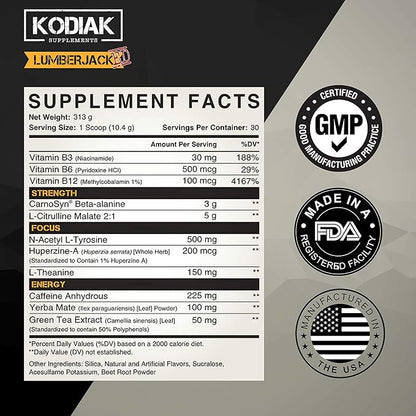 LUMBERJACKED Pre Workout Supplement with CarnoSyn 30 Servings - Better Pumps, Strength, Energy, and Focus - No Crash (Pink Lemonade)