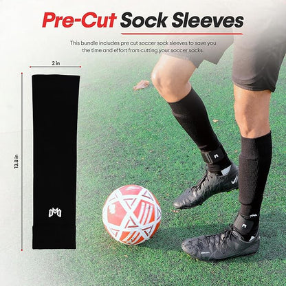 Soccer Grip Socks, Shin Guards, Pre Cut Sock Sleeves, and Guard Straps Bundle Pack - Essential Equipment for Soccer Players - for Mens, Women, Youth, Size 7 to 12 US Men Shoe Size