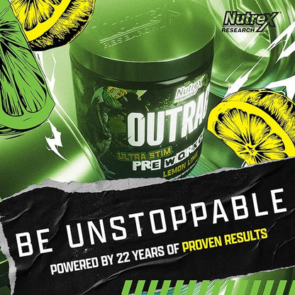 Outrage Ultra HIGH STIM Pre-Workout Powder for Men | 400mg Caffeine, L-Citrulline, Beta-Alanine, Creatine | Extreme Energy, Focus, Strength & Endurance (30 Servings, Lemon Lime)