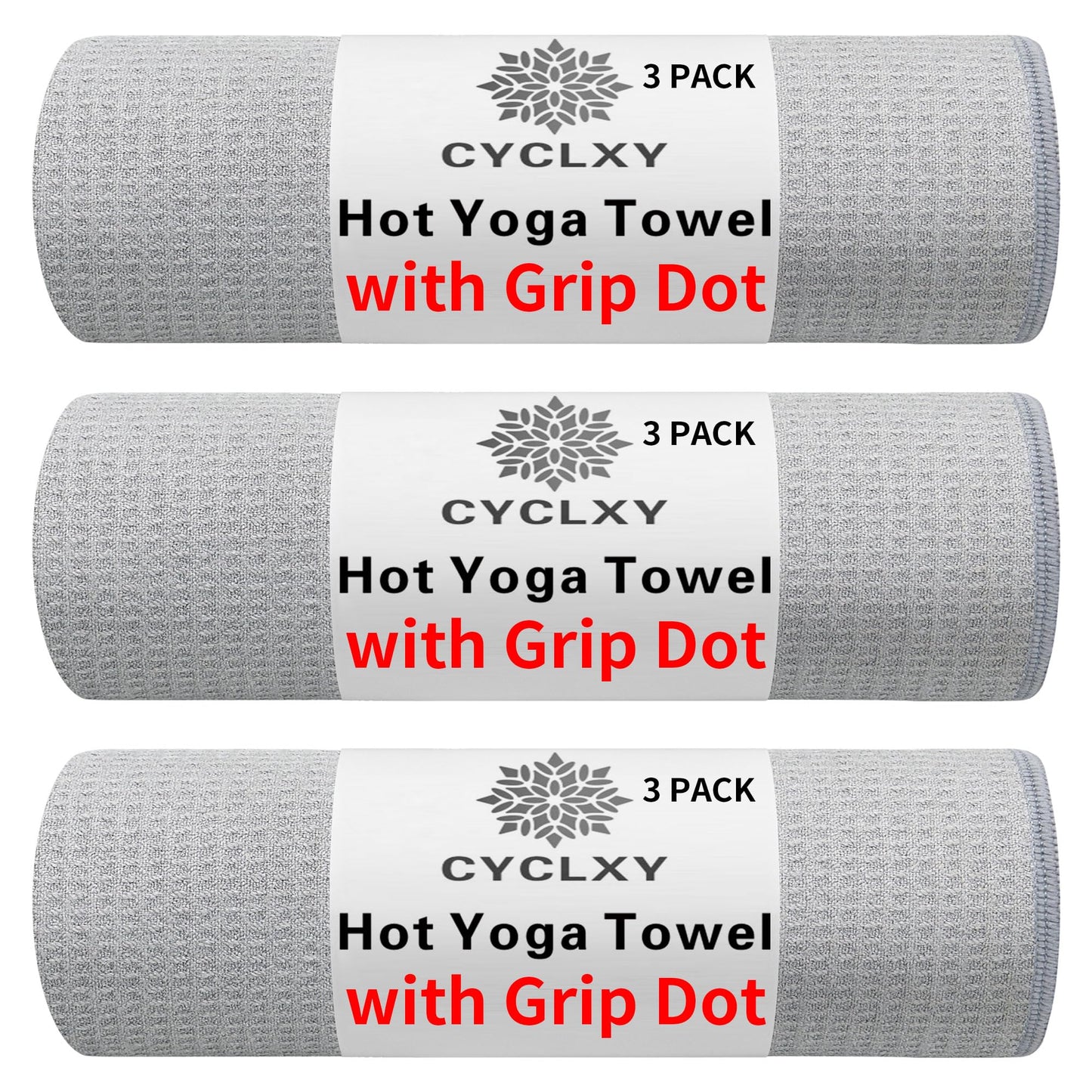 CYCLXY 3 Pack Yoga Mat Towels with Grip Dot, Hot Yoga Towel Non Slip Yoga Mat Towel Non-Slip Sweat