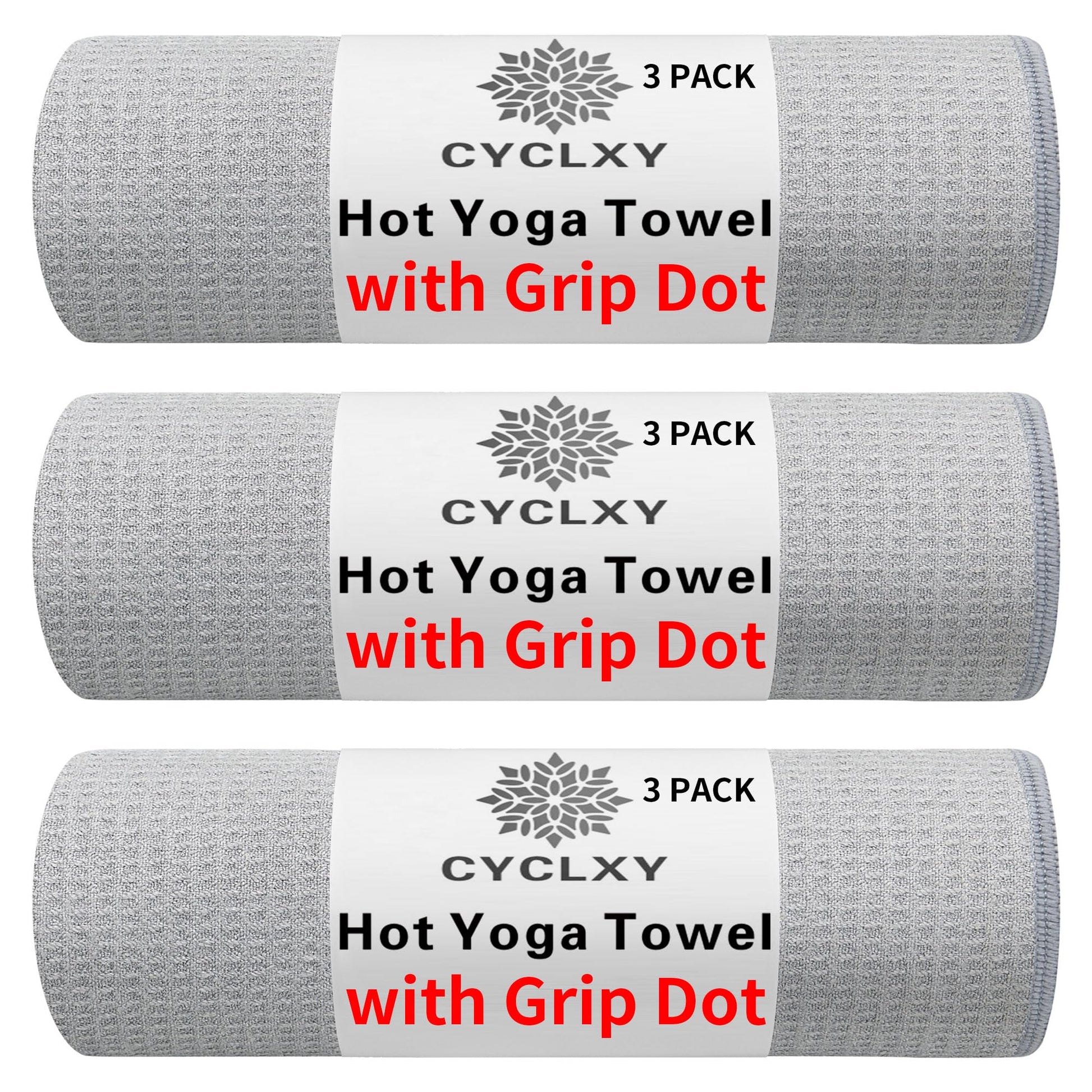 CYCLXY 3 Pack Yoga Mat Towels with Grip Dot, Hot Yoga Towel Non Slip Yoga Mat Towel Non-Slip Sweat