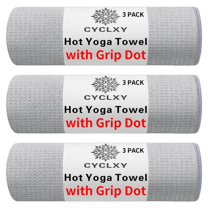 CYCLXY 3 Pack Yoga Mat Towels with Grip Dot, Hot Yoga Towel Non Slip Yoga Mat Towel Non-Slip Sweat