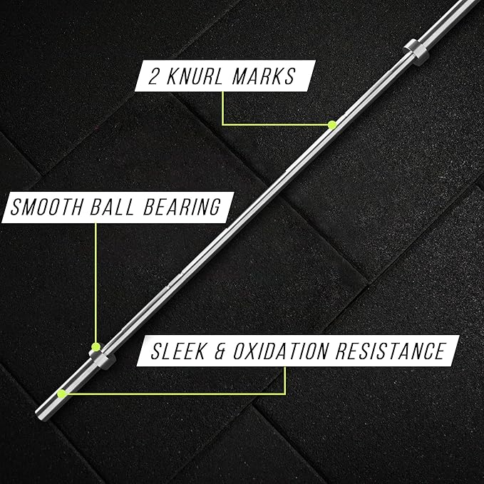 Olympic Training Barbell (6FT) (15 Pound Weight) (300 LBS Capacity), Home Gym Fitness Equipment, Strength Training Workout Bar, Weight bar for Squats, Deadlift, Weightlifting, Bench Press