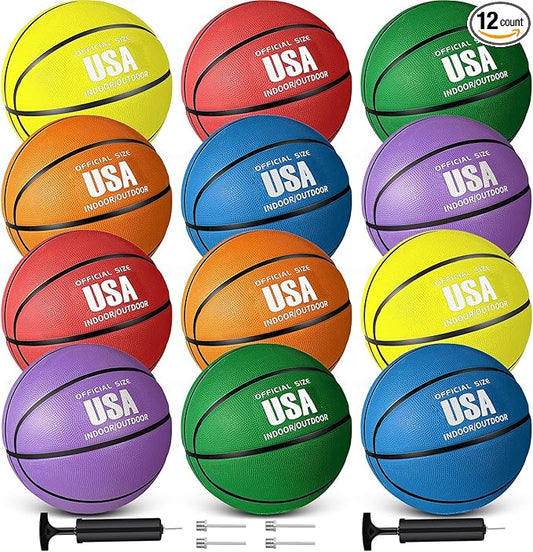 Libima 12 Pcs Operation Christmas Rubber Basketballs Official Size Bulk with Pump Multicolor Basket