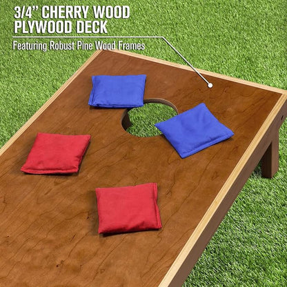 GoSports 4’ x 2’ Commercial Grade Cornhole Boards Set - Natural Wood Cornhole Boards, Choose from Different Bean Bag Color Combinations