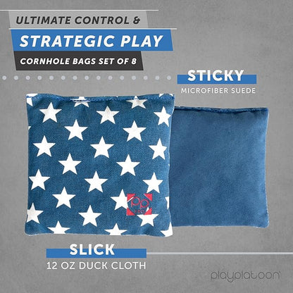 Professional Cornhole Bags - Set of 8 Regulation All Weather Double Sided - Sticky Side/Slick Side Bean Bags for Pro Corn Hole Game