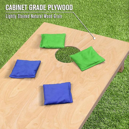 GoSports Regulation Size Wooden Cornhole Set with Natural Wood Finish - Includes Carrying Case