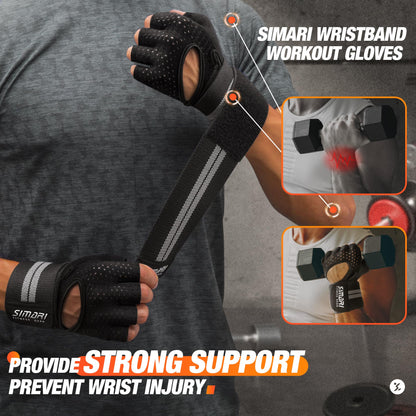 SIMARI Breathable Workout Gloves for Men Women, Padded Weight Lifting Gloves with Wrist Wraps