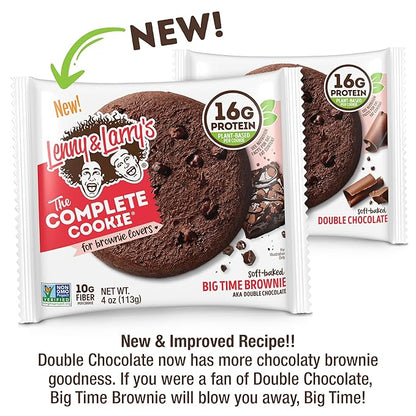 Lenny & Larry's The Complete Cookie, Big Time Brownie, Soft Baked, 16g Plant Protein, Vegan, Non-GMO, 4 Ounce Cookie (Pack of 12)